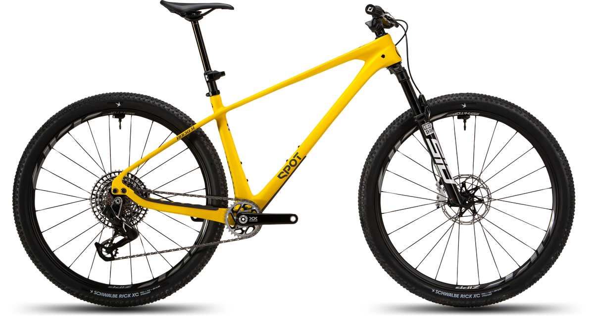 Rocker Carbon Gen 3 in Aspen Glow — Rocker Gen 3 geared carbon hardtail in Aspen Glow, side profile