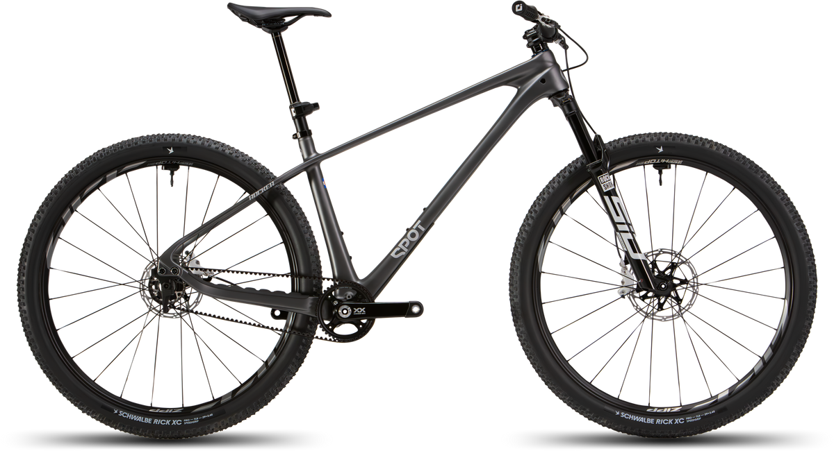 Rocker Carbon Gen 3 in Talus Grey — Rocker Gen 3 singlespeed carbon hardtail in Talus Grey, side profile